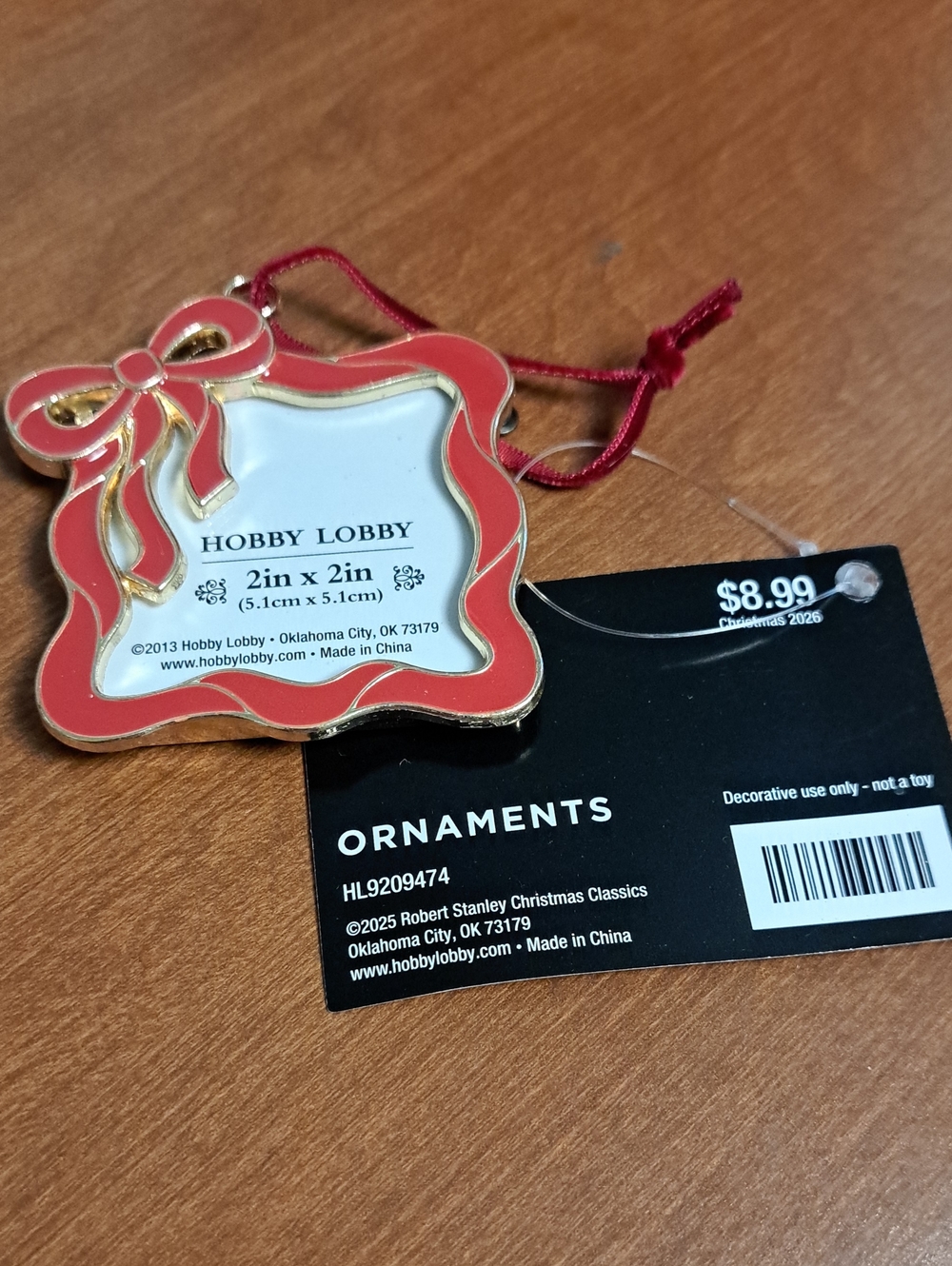 Hobby Lobby Red and Gold Bow Frame Ornament